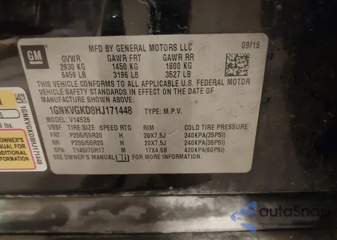 2017 Chevrolet Traverse 1Lt from USA, damaged, VIN 1GNKVGKD8HJ171448